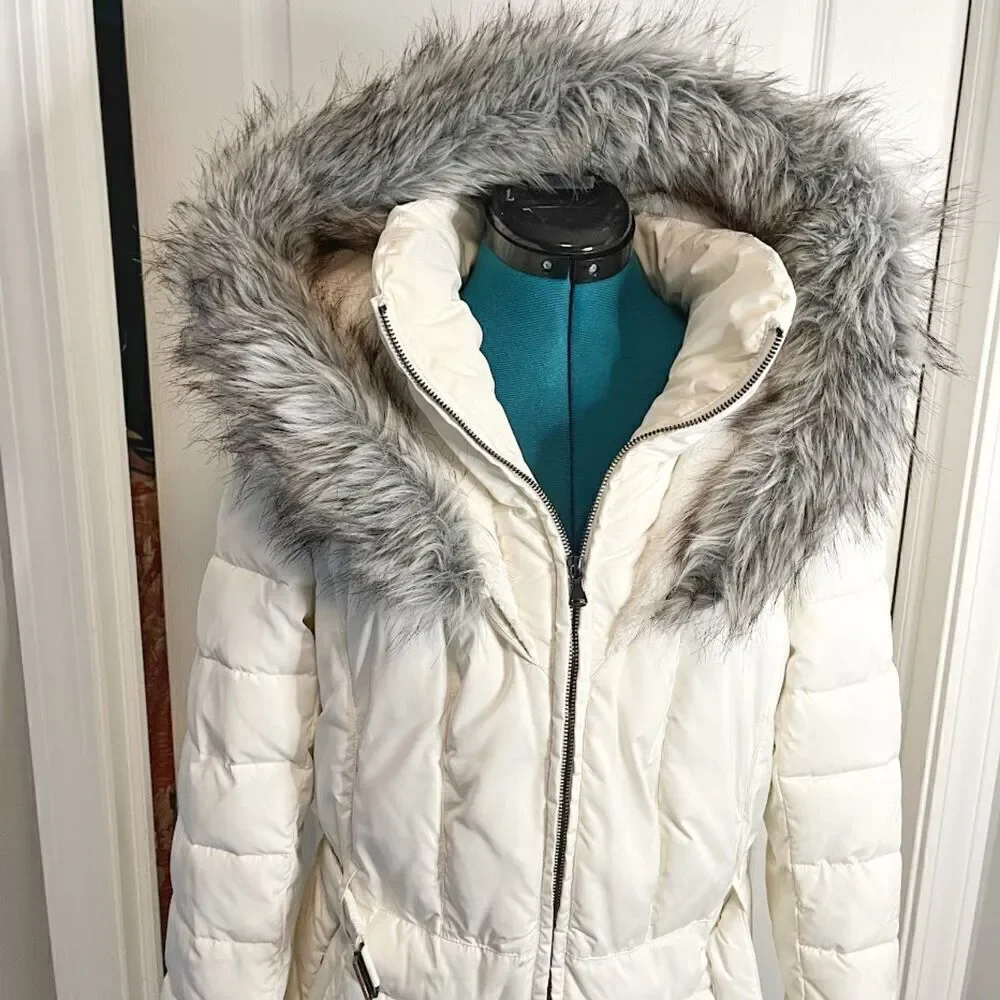 Bar III Quilted Puffer Faux Fur Hooded Belted Lined Pocket Parka Coat - Picture 7 of 16